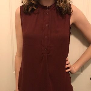 Maroon Sleeveless Blouse with eyelet trim